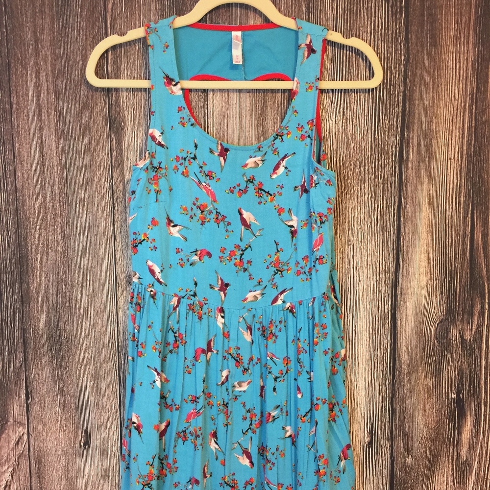 🌸 Cotton Summer Dress with Birds Flowers Heart D6
